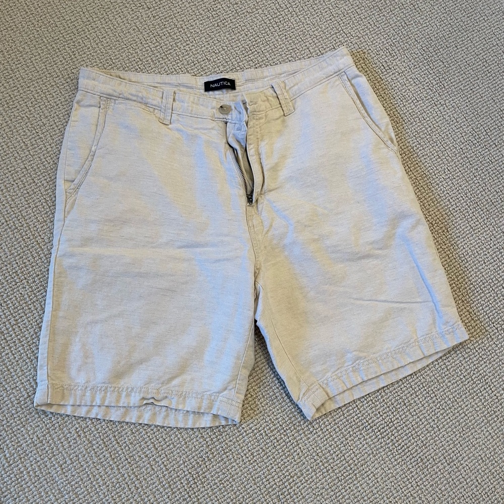 Linen Blend Flat Front Chino Shorts